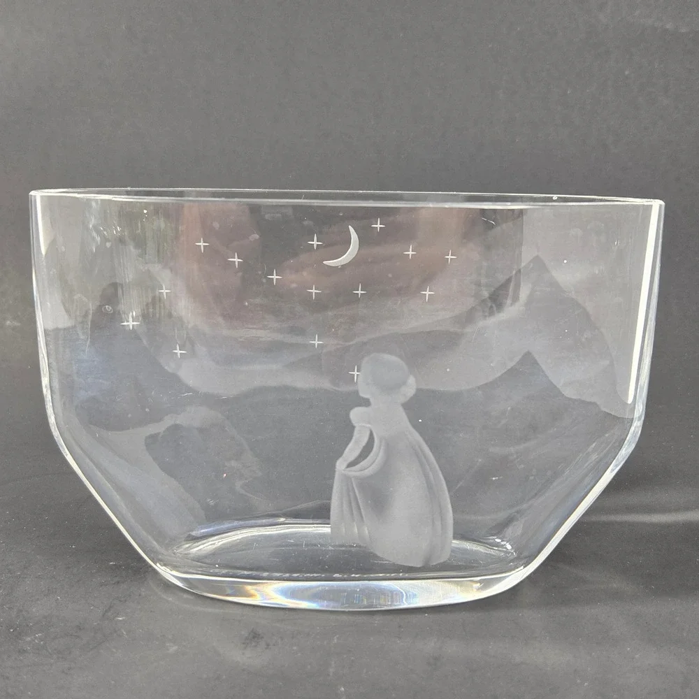 Orrefors Sweden Girl Wishing to Moon Glass Bowl Edvin Ohrstrom Signed 2769